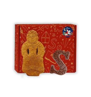 Sinterklaas Brievenbuspakketje Chocoladeletter (melk) klein 65 gram en Speculaaspop klein 50 gram