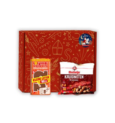 Sinterklaas Brievenbuspakketje Chocoladeletter (melk) klein 65 gram en Zakje Bolletje Kruidnoten 50 gram