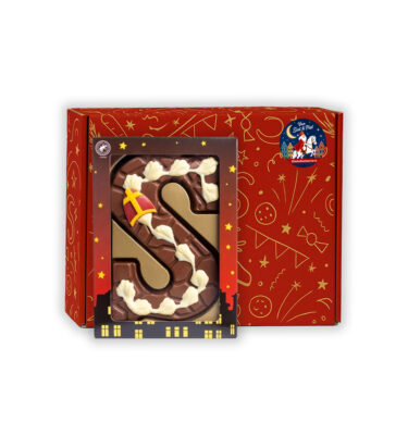 Sinterklaas Brievenbuspakketje Luxe Chocoladeletter S gedecoreerd (melk) 200 gram
