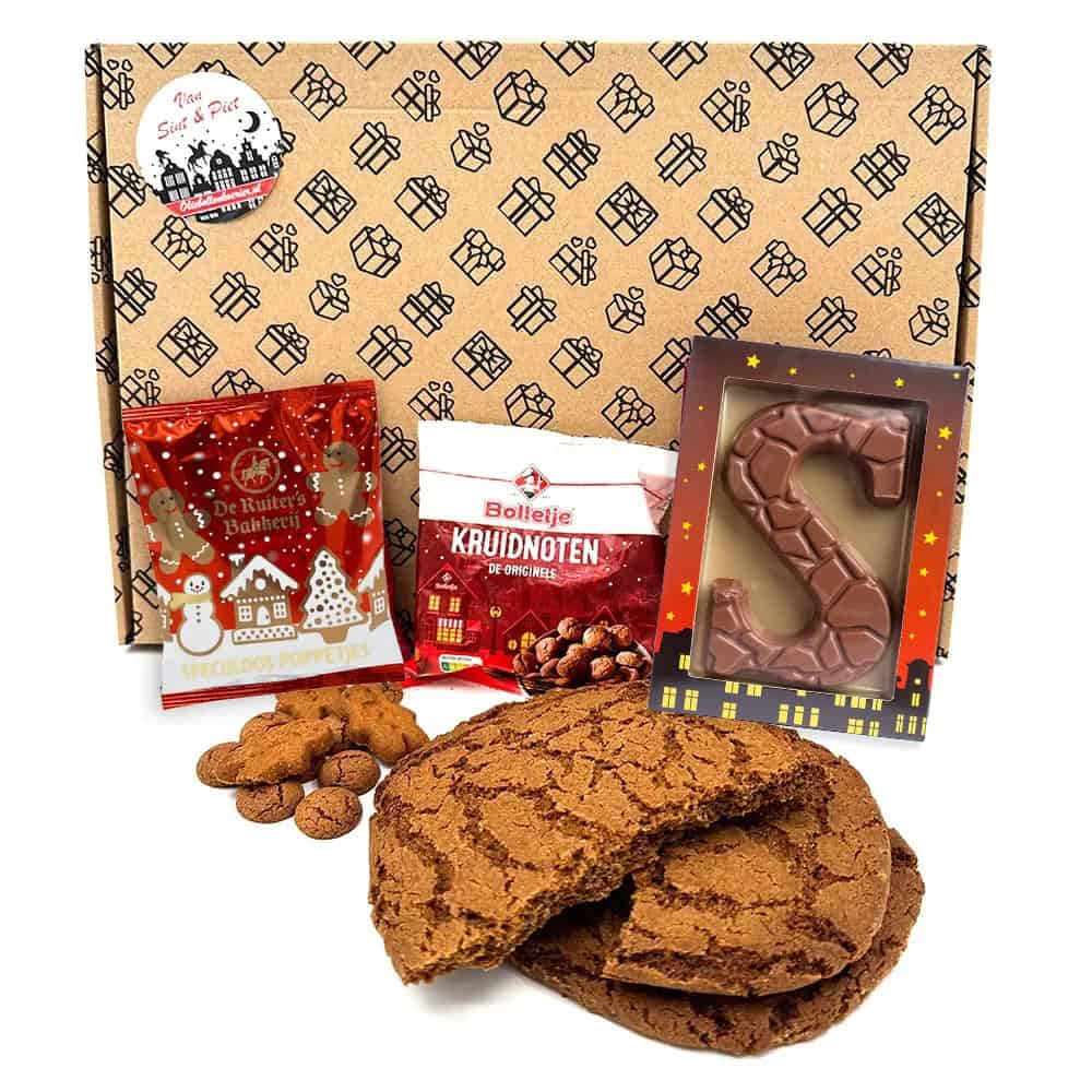 Sinterklaas Brievenbuspakketje Speculaasbrokken 2 Plakken Chocoladeletter Verkade (melk) klein 65 gram Zakje Bolletje Kruidnoten 50 gram en Zakje De Ruiter Speculaaspoppetjes 25 gram