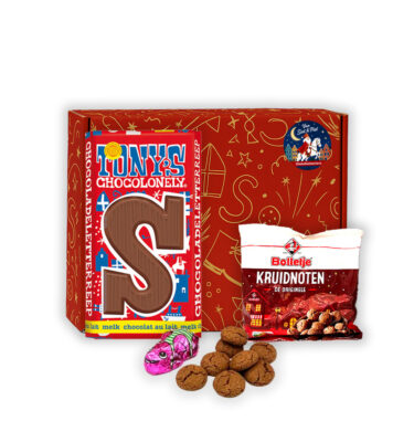 Sinterklaas Brievenbuspakketje Tony’s Chocolonely Sinterklaas Reep melk 180 gram Zakje Bolletje Kruidnoten 50 gram en Kikker of Muis