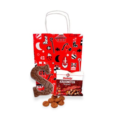Sinterklaastasje chocoladeletter 65 gram en zakje Bolletje kruidnoten 50 gram