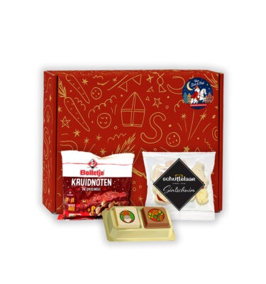 Sinterklaas Brievenbuspakketje Sinterklaas Praline 2 stuks met Bolletje Kruidnoten 50 gram en Schuttelaar Schuimpjes 50 gram
