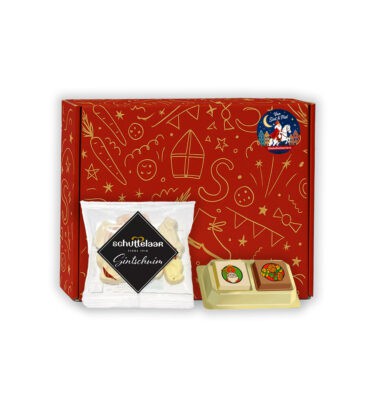 Sinterklaas Brievenbuspakketje Sinterklaas Praline 2 stuks met Schuttelaar Schuimpjes 50 gram