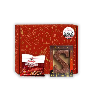 Sinterklaas Brievenbuspakketje Chocoladeletter (melk) klein 65 gram en Zakje Bolletje Kruidnoten 50 gram