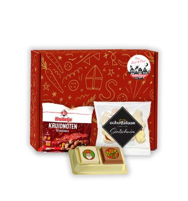 Sinterklaas Brievenbuspakketje Sinterklaas Praline 2 stuks met Bolletje Kruidnoten 50 gram en Schuttelaar Schuimpjes 50 gram