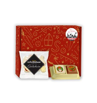 Sinterklaas Brievenbuspakketje Sinterklaas Praline 2 stuks met Schuttelaar Schuimpjes 50 gram