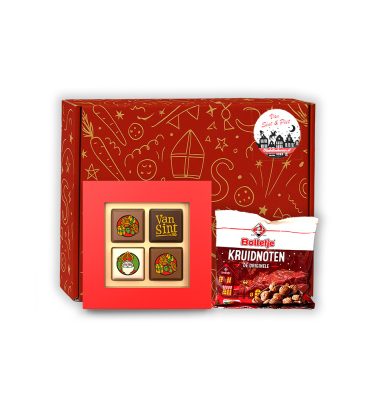 Sinterklaas Brievenbuspakketje Sinterklaas Praline 4 stuks met Bolletje Kruidnoten 50 gram