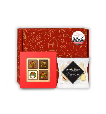 Sinterklaas Brievenbuspakketje Sinterklaas Praline 4 stuks met Schuttelaar Schuimpjes 50 gram