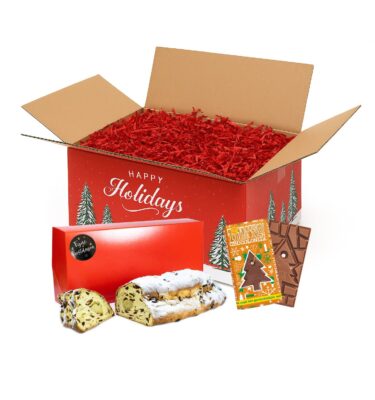 Kerstpakket Kerststol 750 gram amandelspijs met Tony Chocolenly Kerstreep Gemberkoekje