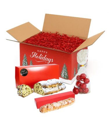 Kerstpakket Kerststol 750 gram amandelspijs met chocolade Kerstballen en Kerststaaf amandelspijs 250 gram